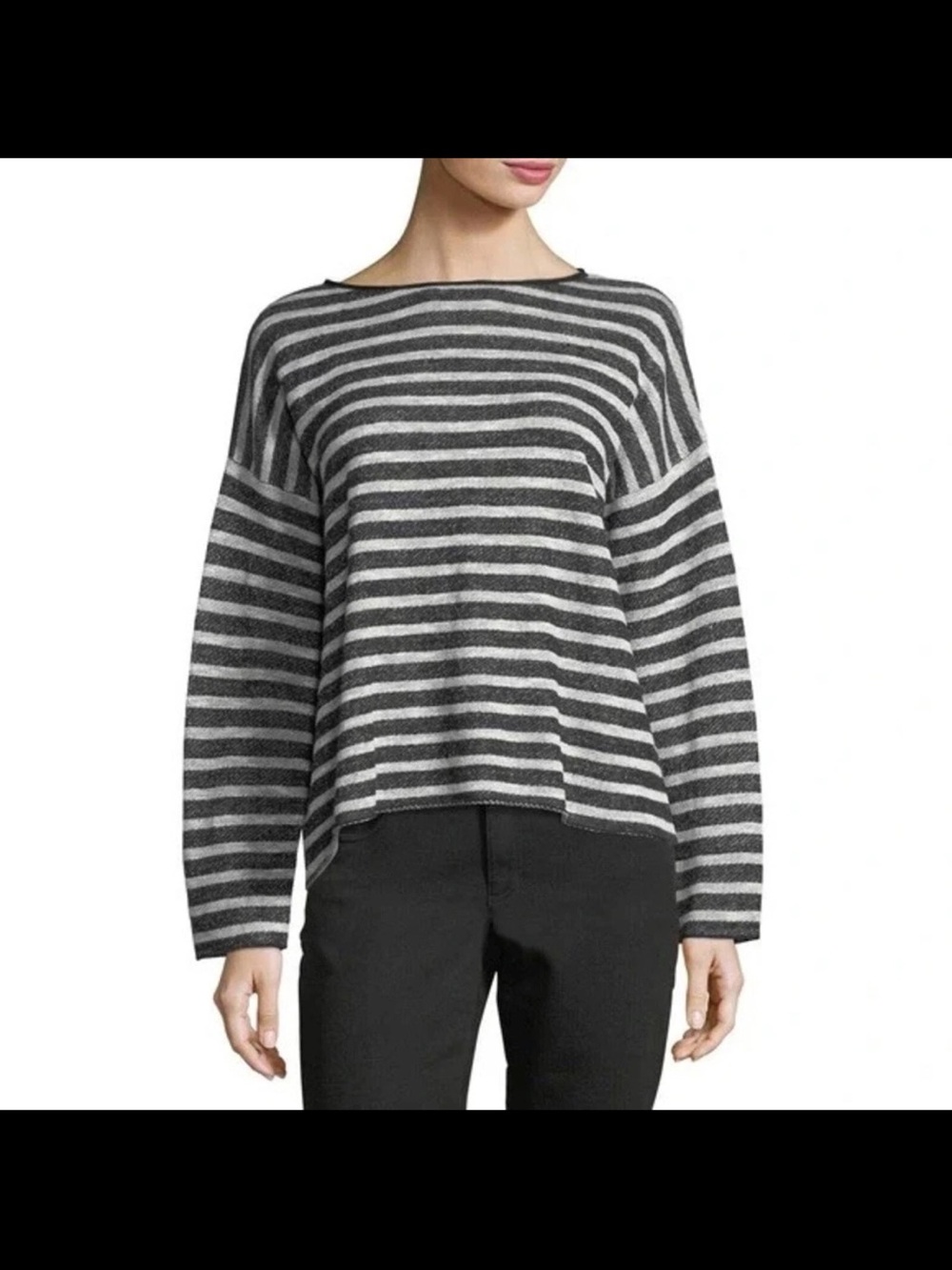 Eileen Fisher linen cotton striped knit button down back sweater top  1X